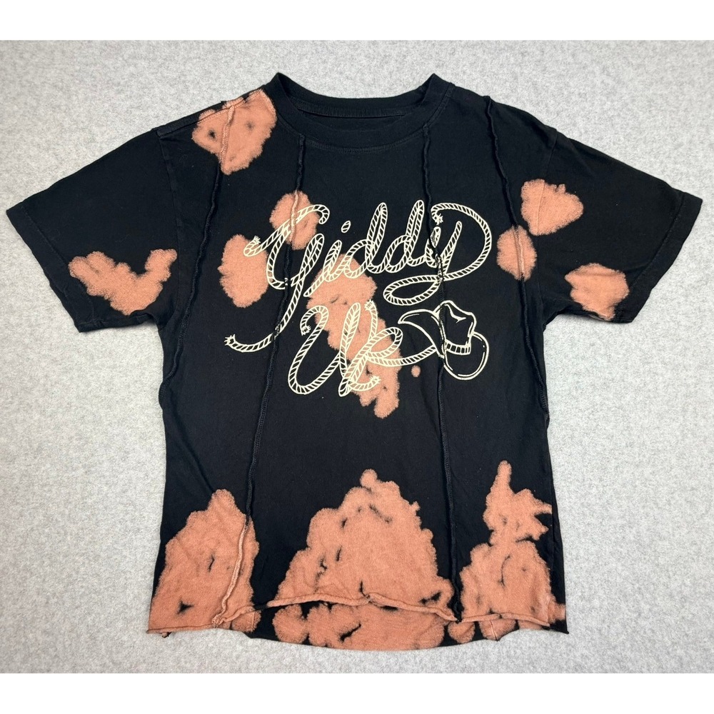 American Highway Giddy Up Bleach Wash Western Grunge Tee XS Black